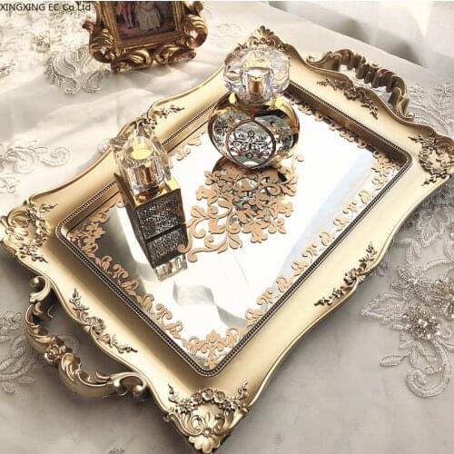 Modern Retro Gold Mirror Tray Jewelry Storage Tray Photography Props Bedroom Storage Tray Decoration Living Room Decoration