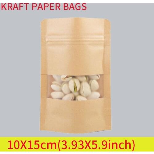 10x15CM Stand Up Pouch Bags, Kraft Pouch with Tear Notch and Matte Window, Heat sealable Zip Lock Food Storage Bag