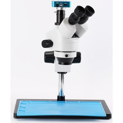 Hayear 7-45X Trinocular Stereo Microscope 21MP Industrial Camera FHD 60FPS with Stand Silicone Pad for PCB Repair Soldering