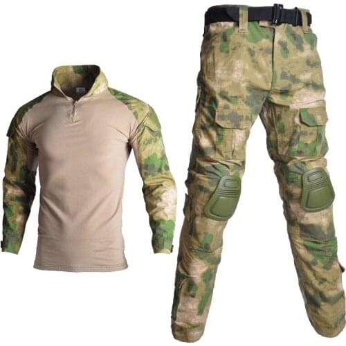 Camouflage Hunting Ghillie Suit Tactical Woodland Jungle Military Uniform Airsoft Sniper Combat Shirt + Pants + Knee Elbow Pads