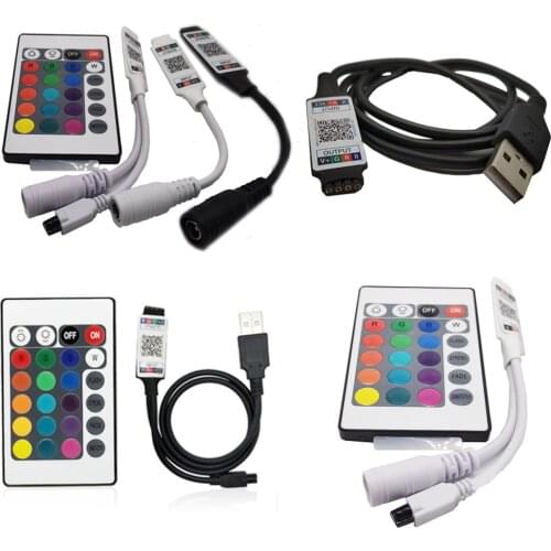 App Smart Bluetooth-compatible Controller LED RGB Controller, 24key IR USB remote for SMD 2835 5050 RGB LED Strip Lights