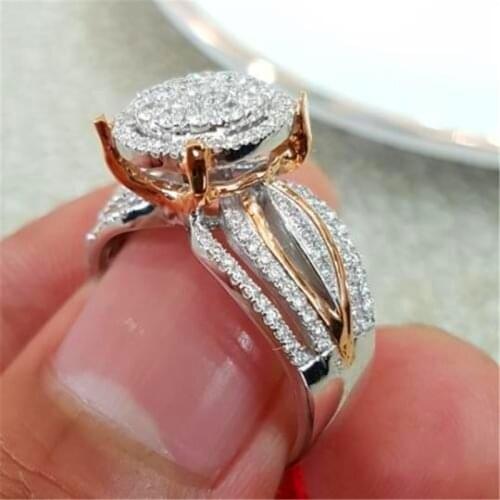Unique Style Female Crystal Zircon Stone Ring Luxury Big Gold Color Engagement Ring Fashion Wedding Finger Rings For Women