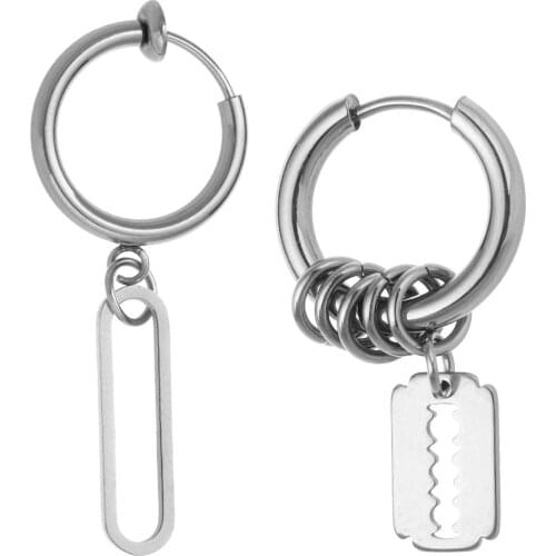 Hip Hop Jewelry Without Piercing Conch Hoop Clip Chain Dangle Blade Shape/ Oval Ring Irregular Cuff Earring Long Chain