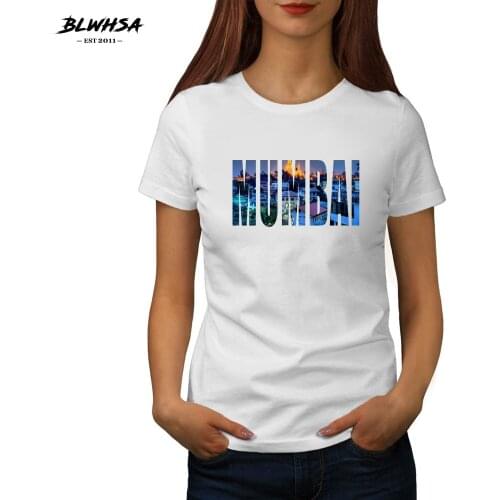 BLWHSA New Mumbai Printed T Shirt Women Indian City Mumbai Casual Round Neck 100% Cotton Female T shirts Funny Women T-shirt