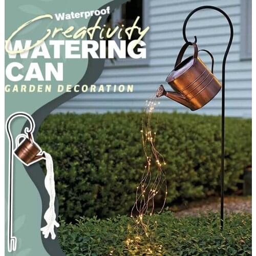 Star Shower Garden Art Light Watering Can With LED Lights Solar Waterfall Lights Outdoor Garden Standing Watering String Light