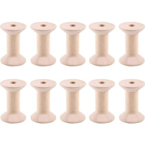 10Pcs Wooden Empty Spool Empty Thread Spools Natural Wire Weaving Bobbins DIY Craft Supplies