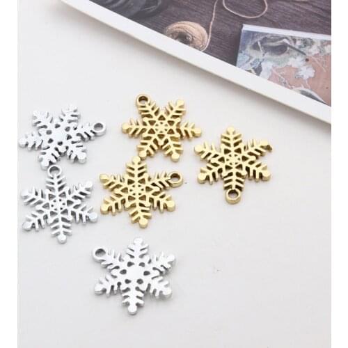 10 Pcs Winter Hexagonal Snowflake Charms DIY Gold Silver Alloy Pendant Christmas Earrings Bracelet Decoration Pendants YZ498