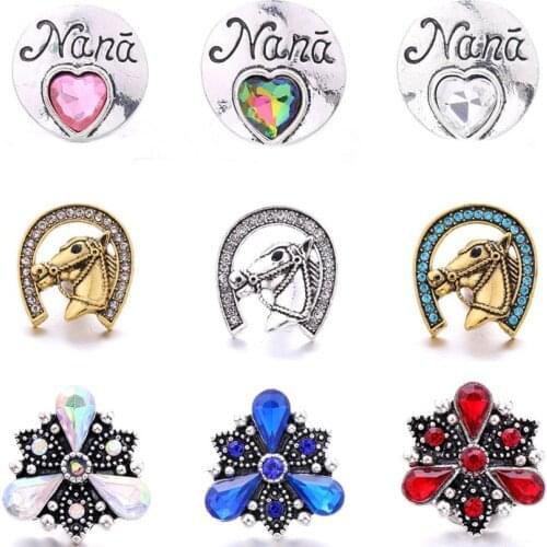 5pcs/lot New Flower Colorful Rhinestone Snaps Button Snap Jewelry Fit 18mm Women DIY Snap Button Bracelet Necklace Jewelry