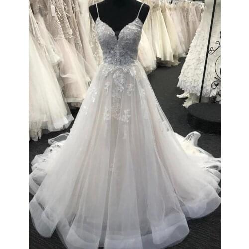 ANGELSBRIDEP Spaghetti Straps Tulle Wedding Dress Bohemian Vestido De Noiva Fashion Appliques Court Train Formal Bride Dress