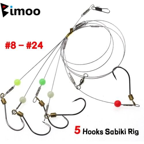 Bimoo #8 - #24 Stainless Wire Anti-entanglement Sabiki Rig with 5pcs Rolling Swivel Hooks Freshwater Saltwater Fishing Tackle