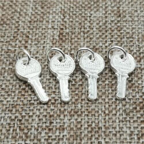 925 Sterling Silver Shiny Small Key Charms Pendants for Bracelet Necklace