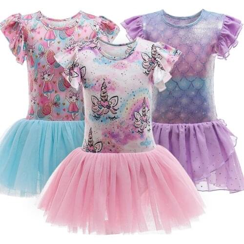 Children Dress 2021 Summer New Short-sleeve Mesh Little Girls Dance Dress For Girls Princess Dress Cute Print Kids Party Dresses