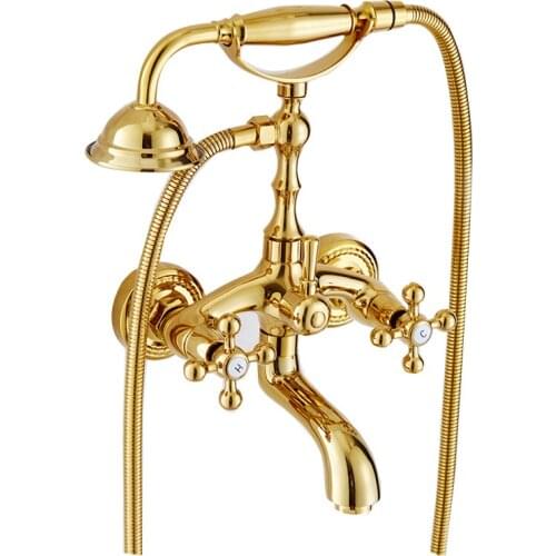 European Gold-plated Shower Sprinkler Set Antique Double Hot and Cold Bathtub Tap Simple Shower Faucet Basin Faucet for Shower