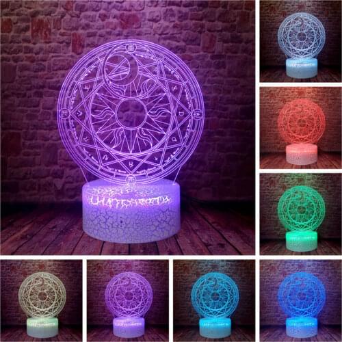 Cardcaptor Sakura Anime Figure 3D Illusion LED Desk Nightlight Colorful Changing Light Flash Magic Circle Model Toys for girls