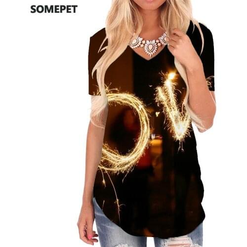 SOMEPET Love T-shirt women Creativity Funny T shirts Party V-neck Tshirt Harajuku Tshirts Printed Womens Clothing Hip hop