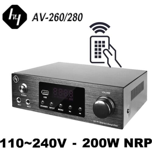 HY AV260 280 High Power Amplifier Audio Fiber Coaxial Bluetooth USB FM Microphone HDMI HiFi Lossless Sound Quality AC110-240V
