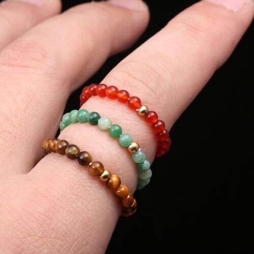 Natural Stone Beads Rings 3mm Crystal Round Strand Finger Ring Handmade Creative Band Ring Women Men Party Jewelry