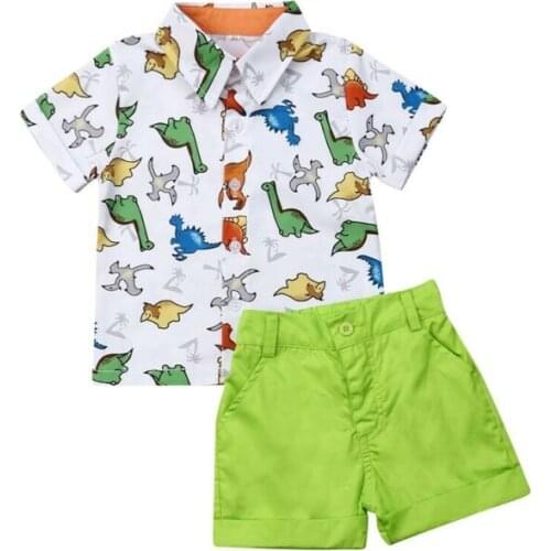 Toddler Baby Kids Boys Summer Short Sleeve Dinosaur Tops shirt + Shorts Outfits Sets