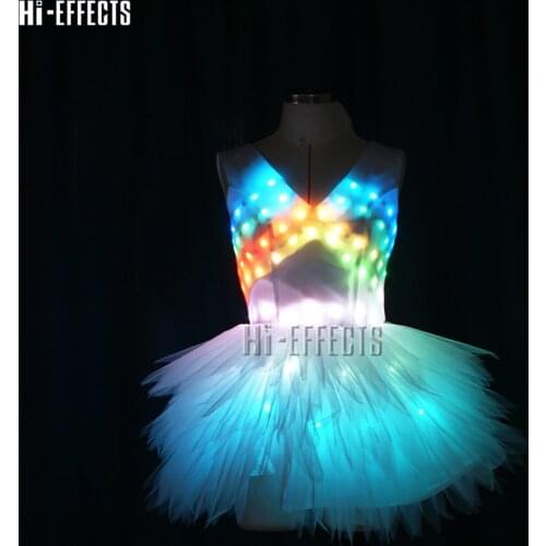 LED short party dress luminous v-neck hallow evening dress lady led lighting ballroom dance costume for party event wear