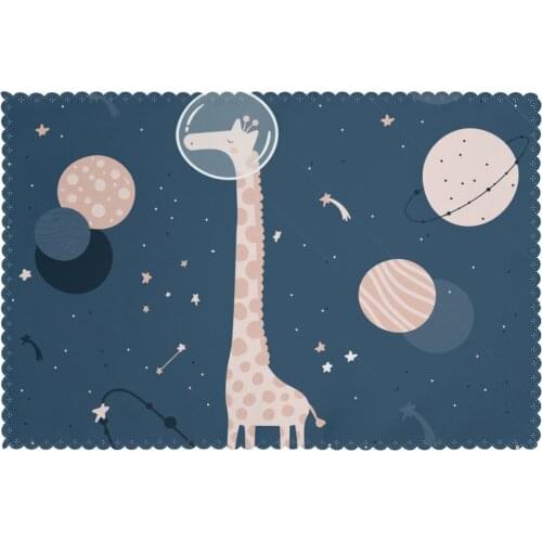 Table Mats Drink Coaster Table Placemats Cute Giraffe In Space Coffee Mug Cup Coasters 6 PCS Non-slip Pads