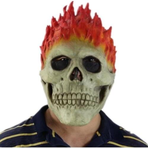 Halloween Latex Red Hair Skull Mask Headgear Biochemical Zombie Horror Demon Mask Props Full Face Skull Costume Prop For Adult