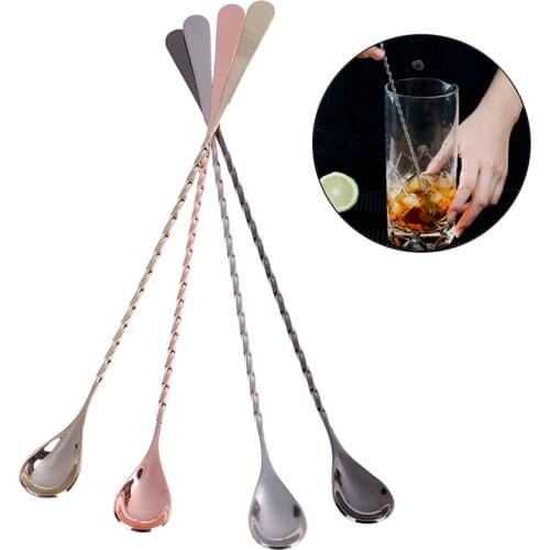 1Pc long handle mixing spoon stainless steel bar cocktail spoon twisted handle