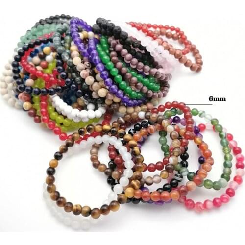 Minimalist 6MM Natural Bracelet for Women Men Tiger Eye Pink crystal Volcanic stone Agat Beaded Yoga Stretch Bracelets Bangles