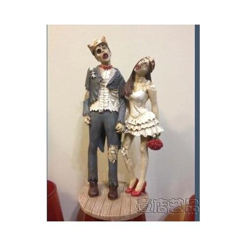 Fashion Wedding Cake Topper Halloween Skull king and queen Corpse Figurine cake toppers Valentines Day gift free shipping