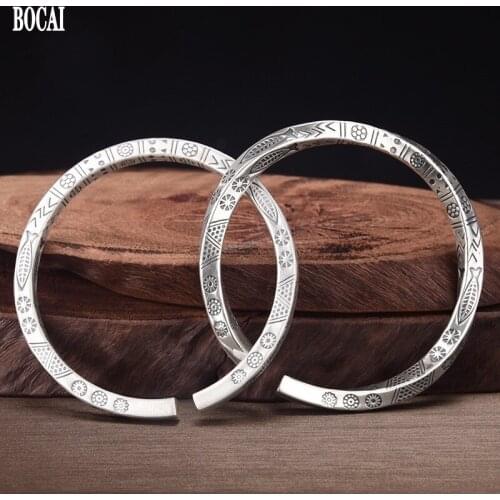 BOCAI New real s999 sterling silver retro matte/glossy unchanging love couple jewelry Man and Woman bracelet openings
