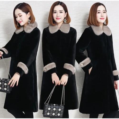 Winter 2021 New Faux Fur Mother Wear Mink Collar Plus Cotton Thick Slim Mid-length Sheep Shearing Coat Personality Street
