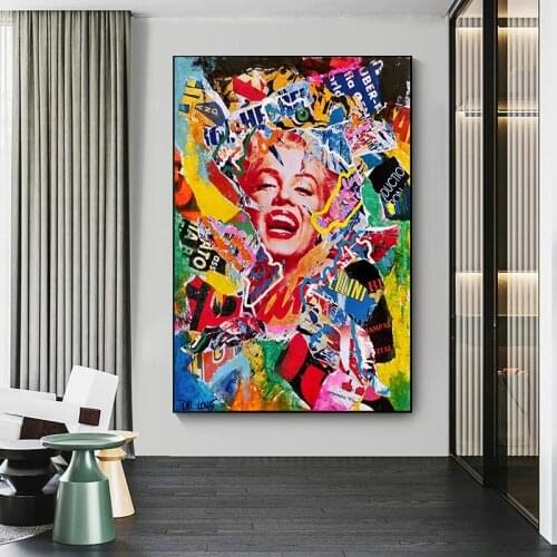 Marilyn Monroe diva smile graffiti Poster Portrait Canvas Painting Posters and Prints Girl Wall Art Picture for Home Decoration