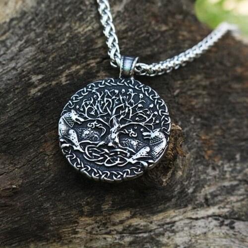 1pcs viking wolf necklace Two wolves sigil commissioned Celt stainless steel wolf pendant tree of life and world tree jewelry