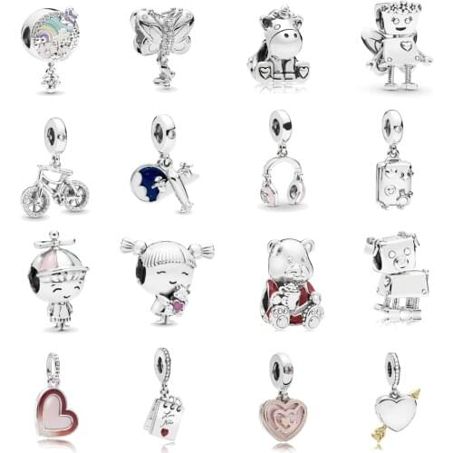 Silver Plated Aircraft Love Heart Unicorn Charms Beads Fit Brand Bracelets & Necklace For Women DIY Making Christmas Jewelry