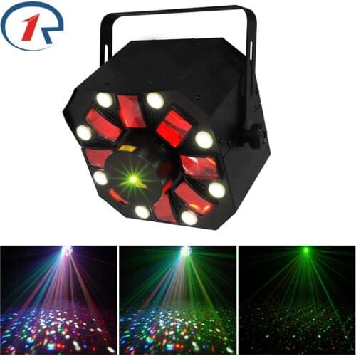 ZjRight 3 in 1 Laser/Strobe/Rotating party stage light Moon flower Effect Moving Laser Lights 8 White Strobe LED bar disco Xmas