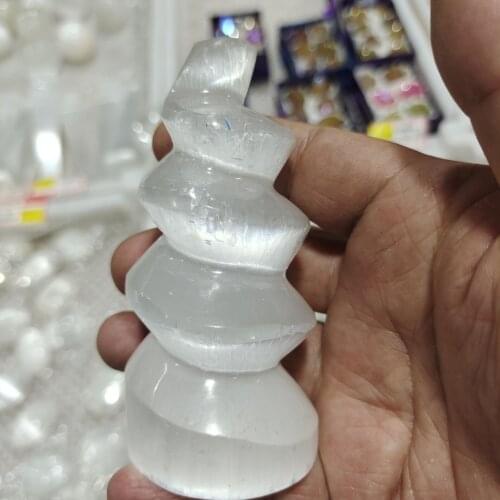 Transparent gypsum tower Crystal Helix energy wand purification reiki charged healing