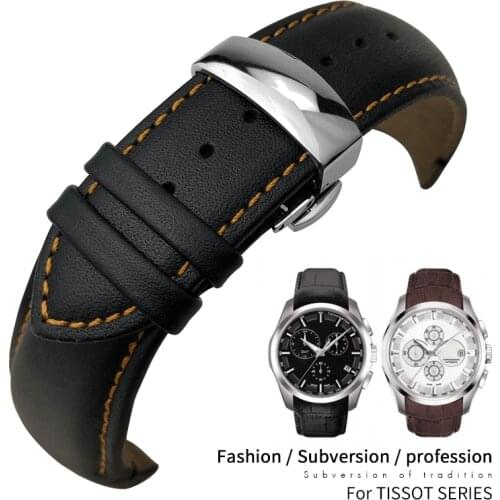 22mm 23mm 24mm Curved End Genuine Leather Watchband fit for Tiisot T035617 Cowhide Watch Strap Butterfly Clasp Bracelets Men