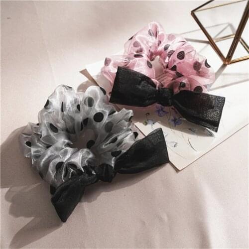 Korean Fashion Bowknot Hair Ties Scrunchies Ponytail Holder Mesh Dot Elastic Hair Bands for Women Girls Cute Hair Accessories
