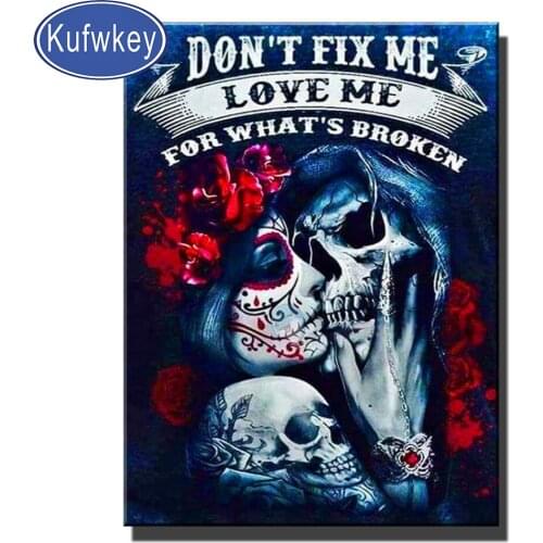 "Romantic love Me"Diamond Embroidery Mosaic Diy Diamond Painting Skull Couple Full Square Round Drill Pictures Of Rhinestones