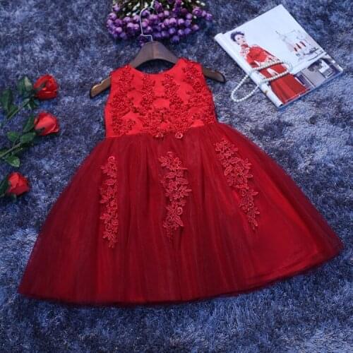 Christmas Deluxe Red Tulle Girl Wedding Dress Sequin Embroidery Baby Girls Party Birthday Dress Kids First communion Ball Gown