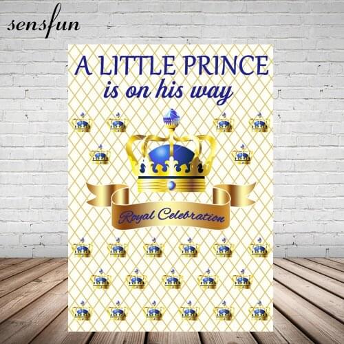 Sensfun Newborn Baby Shower Photography Backdrop For Kids Custom Prince Crown Royal Blue Backgrounds For Photo Studio