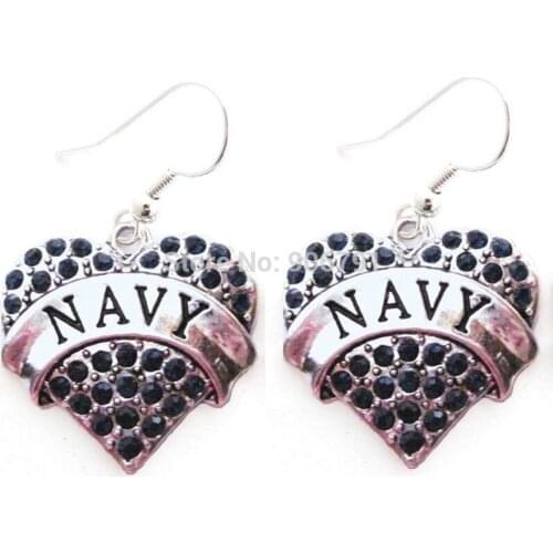 Newest Styles rhodium plated Navy Blue Crystal Heart Earrings(E100070), 30pair a lot