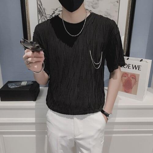 Summer Crimping T Shirt for Men Short Sleeve Solid Color Casual Slim T-shirt Streetwear Fashion DesignT-shirt Tee Tops Clothing