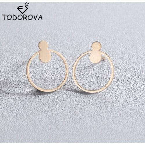 Todorova Stainless Steel Circle Stud Earrings Small Geometric Round Brincos Minimalist Ear Jewelry Femme Gold Earrings Gift