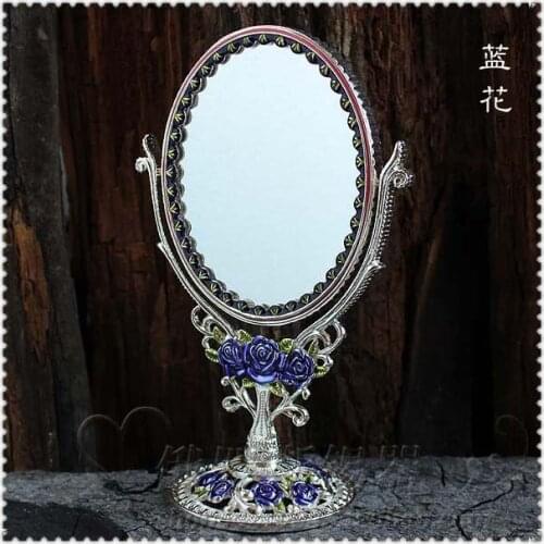 1:2 magnifying vintage double-face table desktop retro metal makeup cosmetic mirror large embossed rose 332B