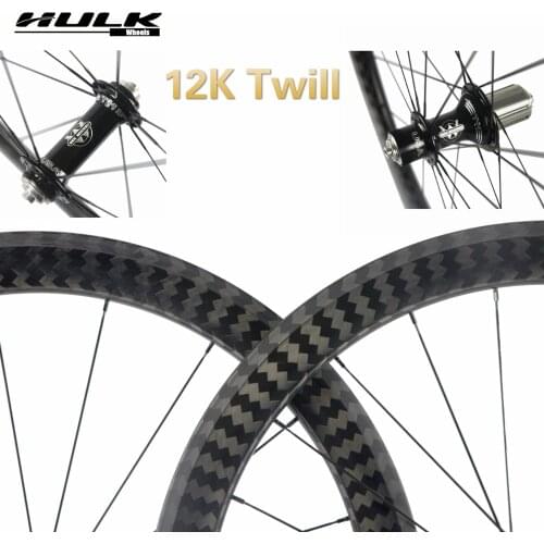 HULKWHEELS 700c U Shape 50mm Clincher Carbon Road Bike Wheels White Industries T11 Hub 12K Twill Matte Bicycle Carbon Wheelset