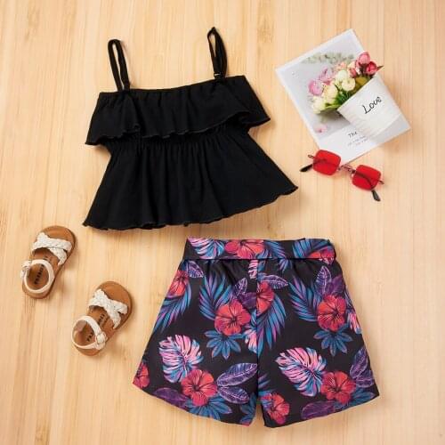 YOYOSHOW 2021New Readystock Summer girls strap shirt set fashion clothes girls outfits 2-6 years old girls shorts set