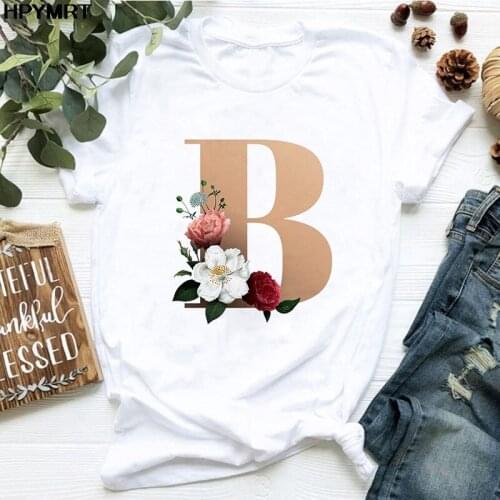 Woman T shirts combination 26 Letter Printed Fun Graphic Tee T-shirt Golden alphabet flower Short Sleeve Clothing Tshirt Female