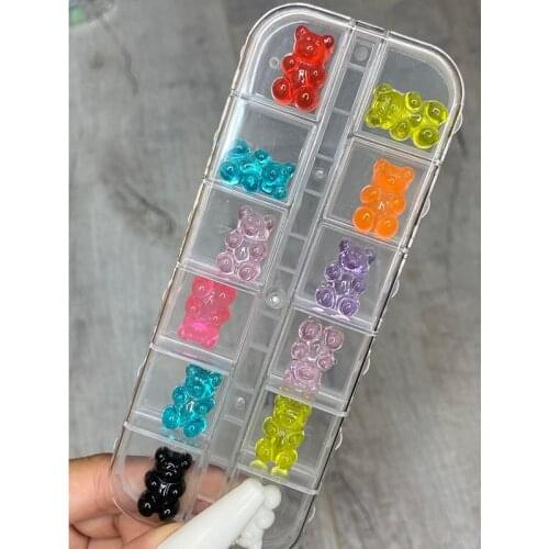 1Box Kawaii Resin Nail Art Charms Jelly Gummy Bear Nails 3D Nail Rhinestones Decoration Press On Tips Manicure Accessories