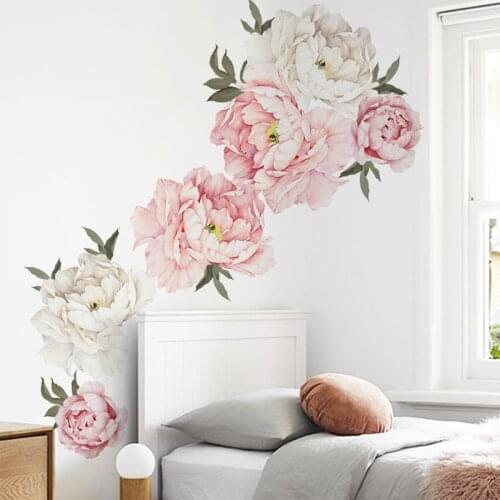 1 PC Adhesive Floral Wall Sticker Removable Peony Living Room Bedroom Wall Stickers Classic Home Plane Decrative Sticker