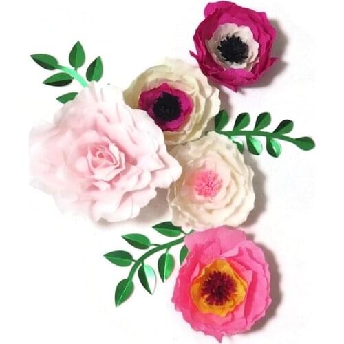 2018 Giant Crepe Paper Flowers Artificial Flores Artificiale 5PCS+ 3 Leaves For Wedding & Event Backdrop Baby Nursery Hot Mix